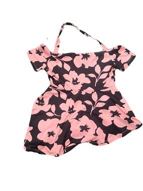 Source Unknown Pink and Black Floral Off-Shoulder Crop Top